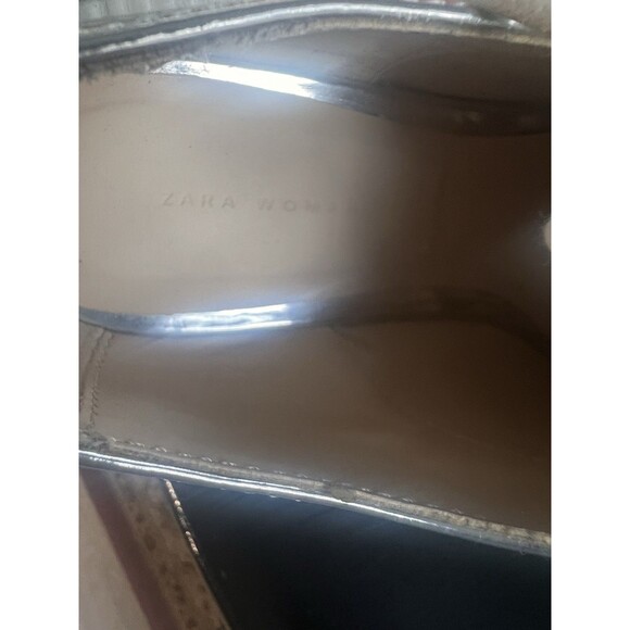 ZARA Women's EU 37 US 6.5 Metalic Silver Lace up Platform Oxford Shoes Oxfords - Picture 6 of 6